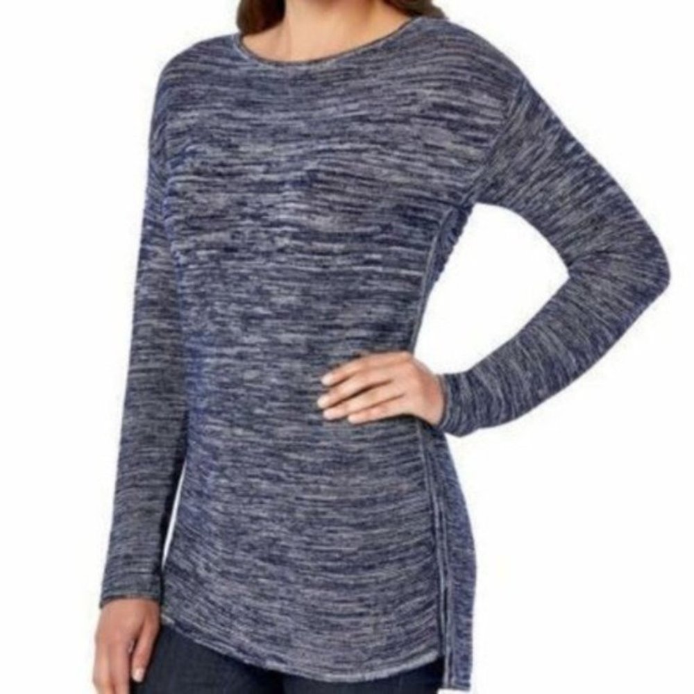 Ellen Tracy Purple White Tunic Sweater XL Marled